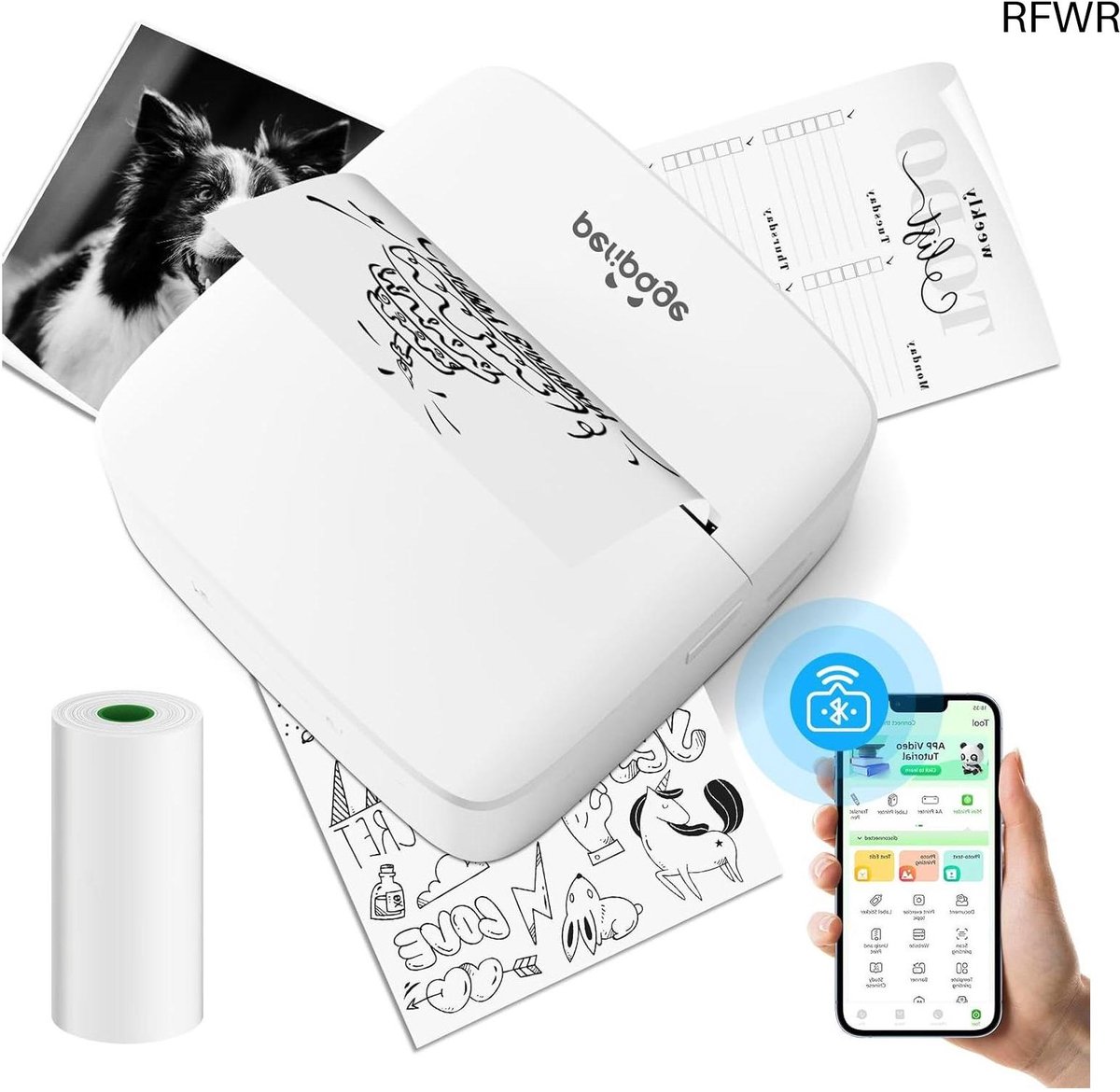 RFWR® Draagbare mini thermische printer voor stickers en notities