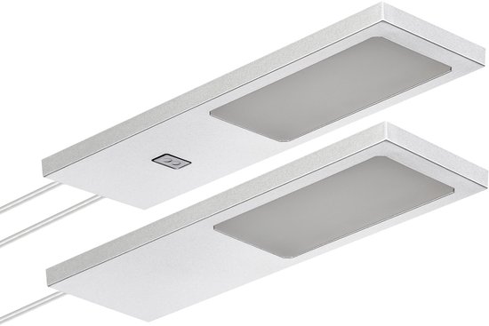 SOTECH set van 2 LED-meubellampen GIULIA II met / zonder sensor zilvergrijs, 4000K neutraal wit incl. transformator & verdeler Onderkastverlichting