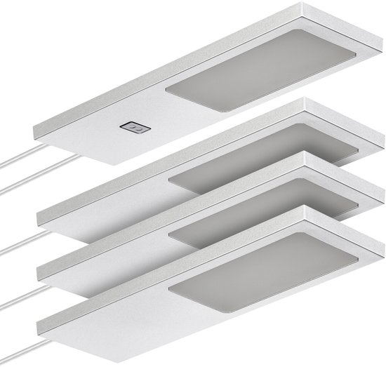 SOTECH set van 4 LED-meubellampen GIULIA II met / zonder sensor zilvergrijs, 4000K neutraal wit incl. transformator & verdeler Onderkastverlichting