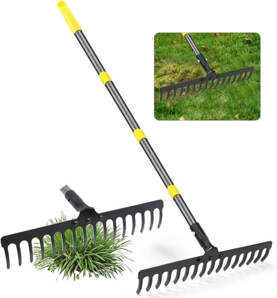 Garden Rake with 16 Steel Teeth for Hit Leaves Grass Weeds Metal Yard ...