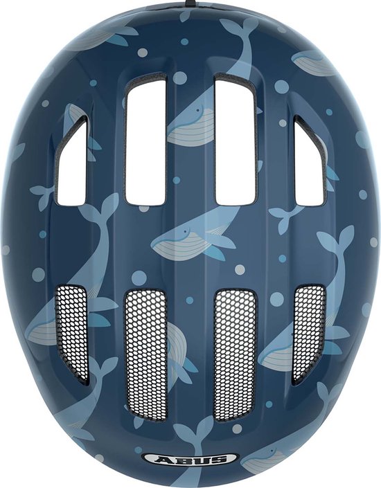 ABUS kinderhelm Smiley 3.0 - fietshelm met diepe pasvorm, kindvriendelijke ontwerpen en ruimte voor een vlecht - voor meisjes en jongens - blauw met walvispatroon, maat M van ABUS — afbeelding 4