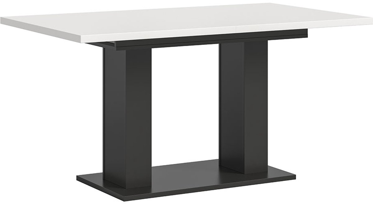 Motion eetkamertafel dubbele zuilpoot 90x150/190cm incl. 1 verlengblad wit, grijs.