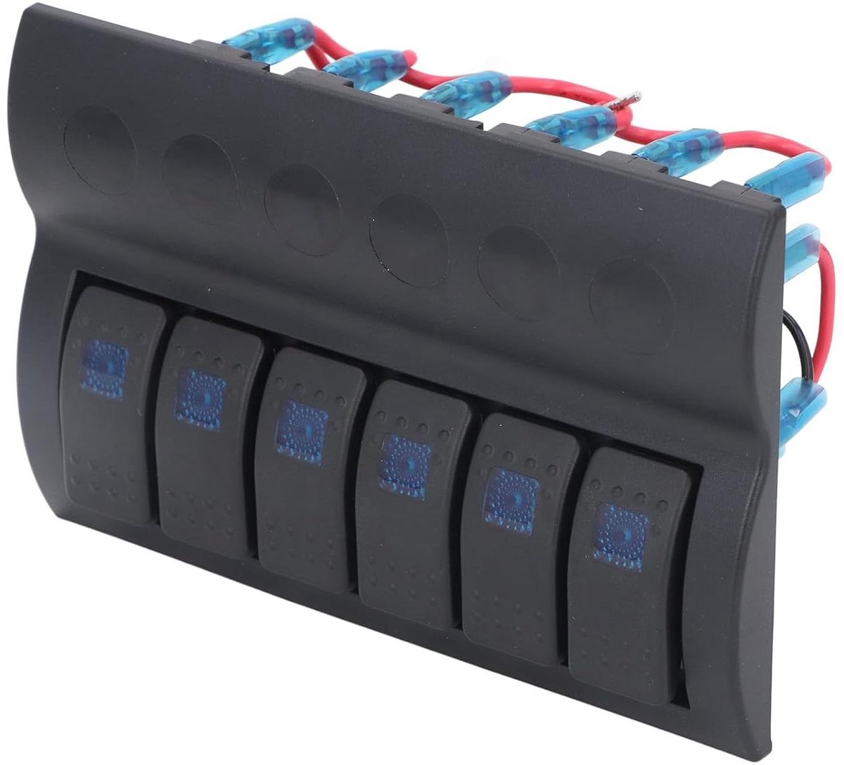 Allecto Plus - Schakelpaneel met 6 banden, blauwe LED, overbelastingsbeveiliging, voorbekabeld - boten, jachten, vrijetijdsvoertuigen - beheer elektriciteit met gemak