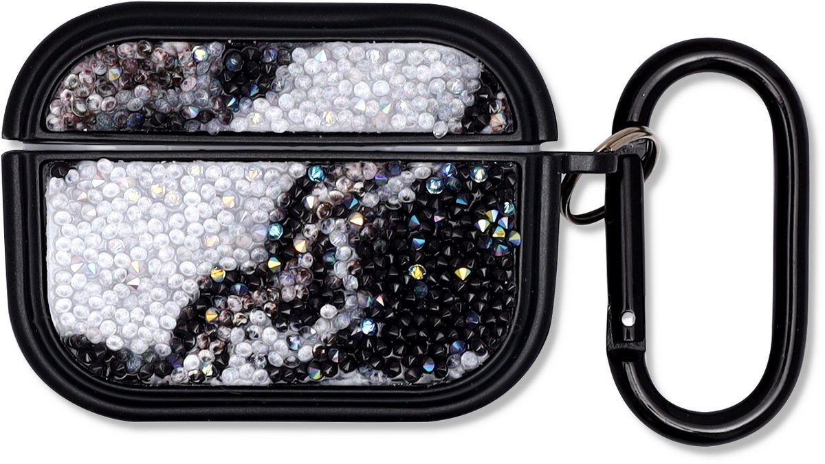 Casemania Hoesje Geschikt voor Apple AirPods Pro & Pro 2 - Zwart - Diamant Marmer Glitter Cover met Ring en Sleutelhanger