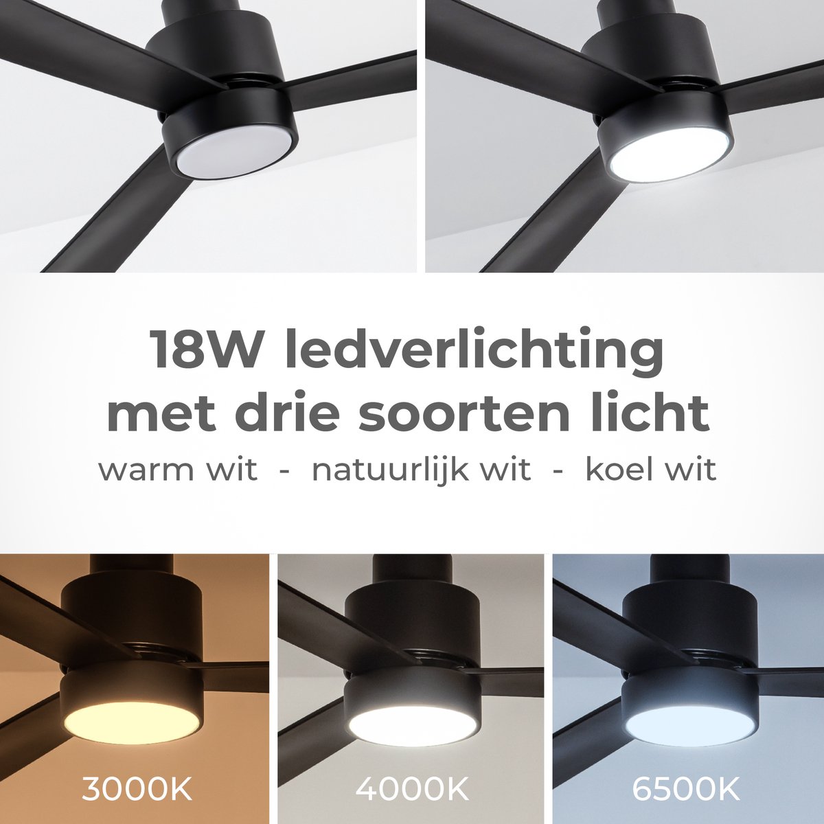 Goedewaere Plafondventilator - zwart - Met Afstandsbediening - Met Lamp - Fluisterstil - Timer - Ideaal voor slaapkamer - Ventilator plafond - Verlichting - Plafondlamp thumbnail 2