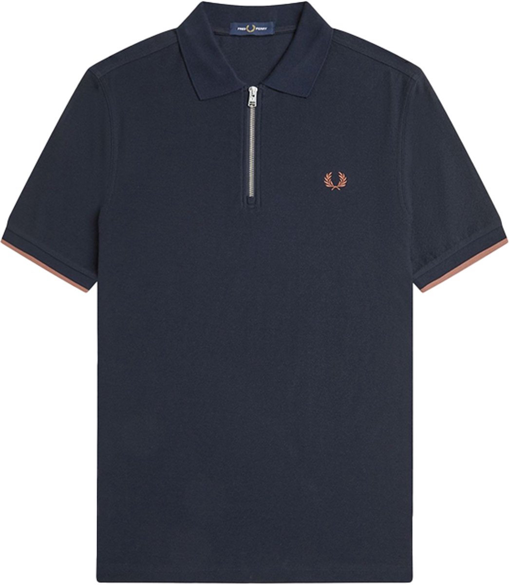 Fred Perry Crepe Pique Zip Neck Shirt Blauw