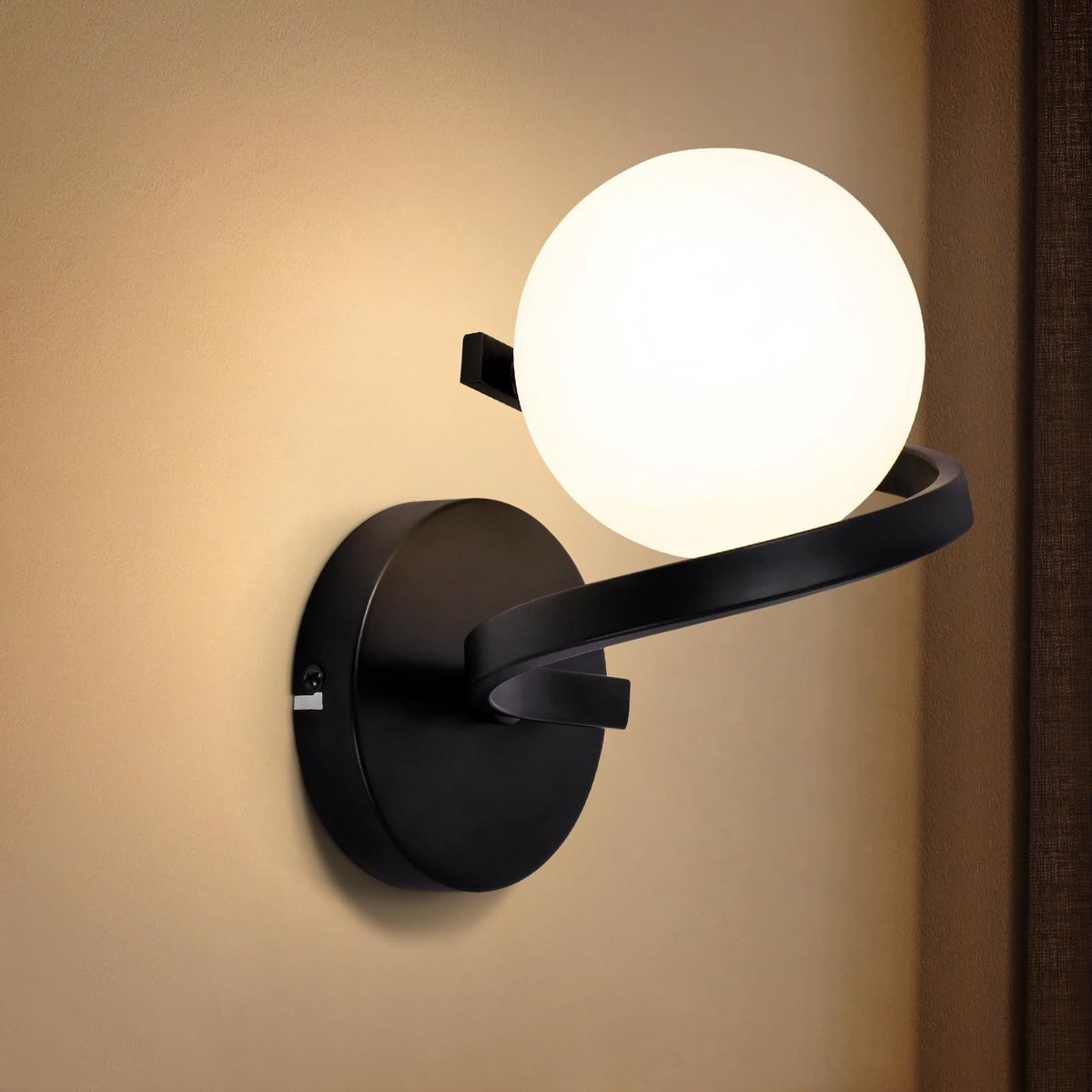 NETTLIFE Wandlamp Glas - G9 Fitting - zwart - Wit Glazen Bol Design - Metaal ganglamp - Binnen Wandverlichting - voor Slaapkamer | trap | Kinderkamer | Keuken-excl. lichtbron