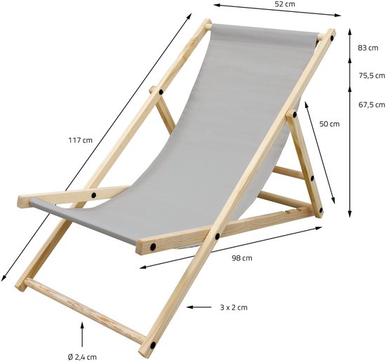 Ecd Germany 3x Opvouwbare Houten Ligstoel Antraciet 3 Standen Verstelbaar Tot 120 Kg Tuin