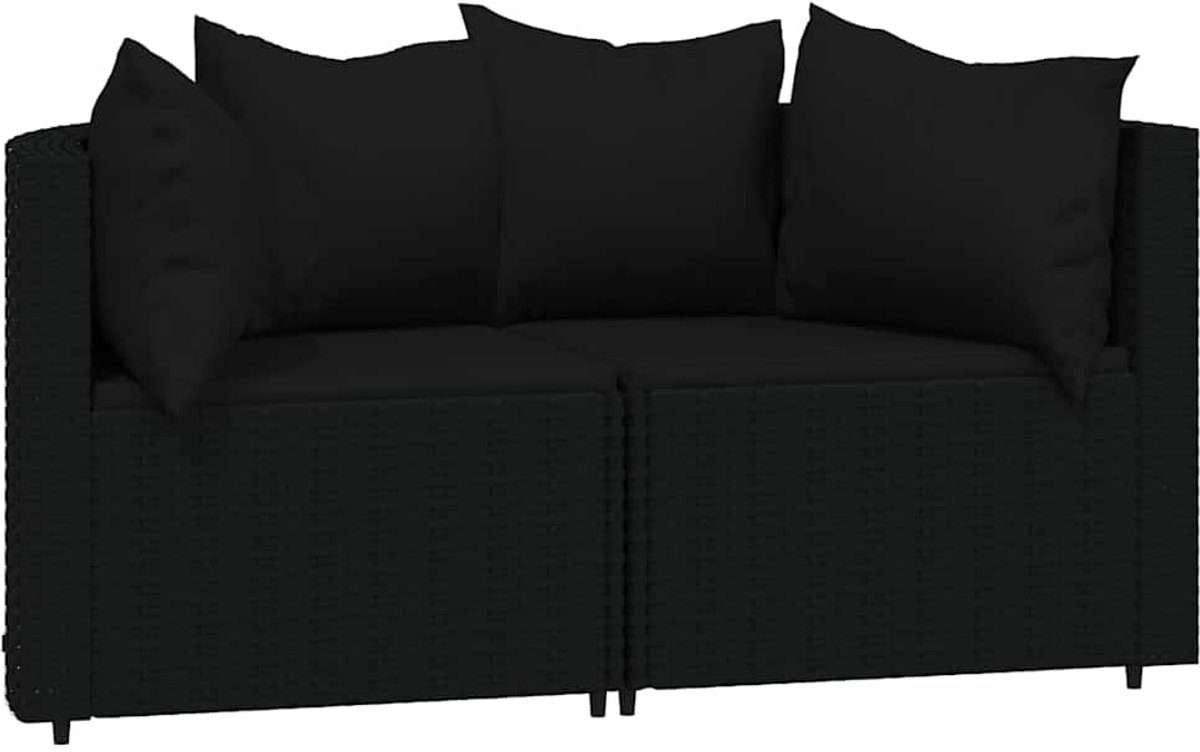 vidaXL - Tuinhoekbanken - met - kussens - 2 - st - poly - rattan - zwart thumbnail 2