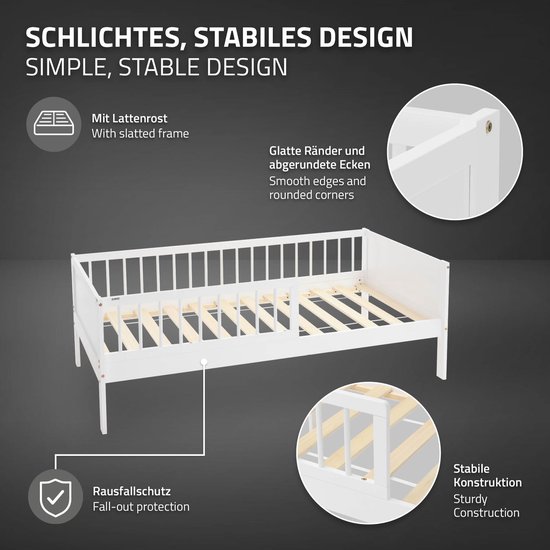 Kids Collective Babybed met matras en lade, kinderbed, ledikant, 60 x 120 cm, in hoogte verstelbaar en uitneembare sporten, wit, zeer stabiel, Made in Europe