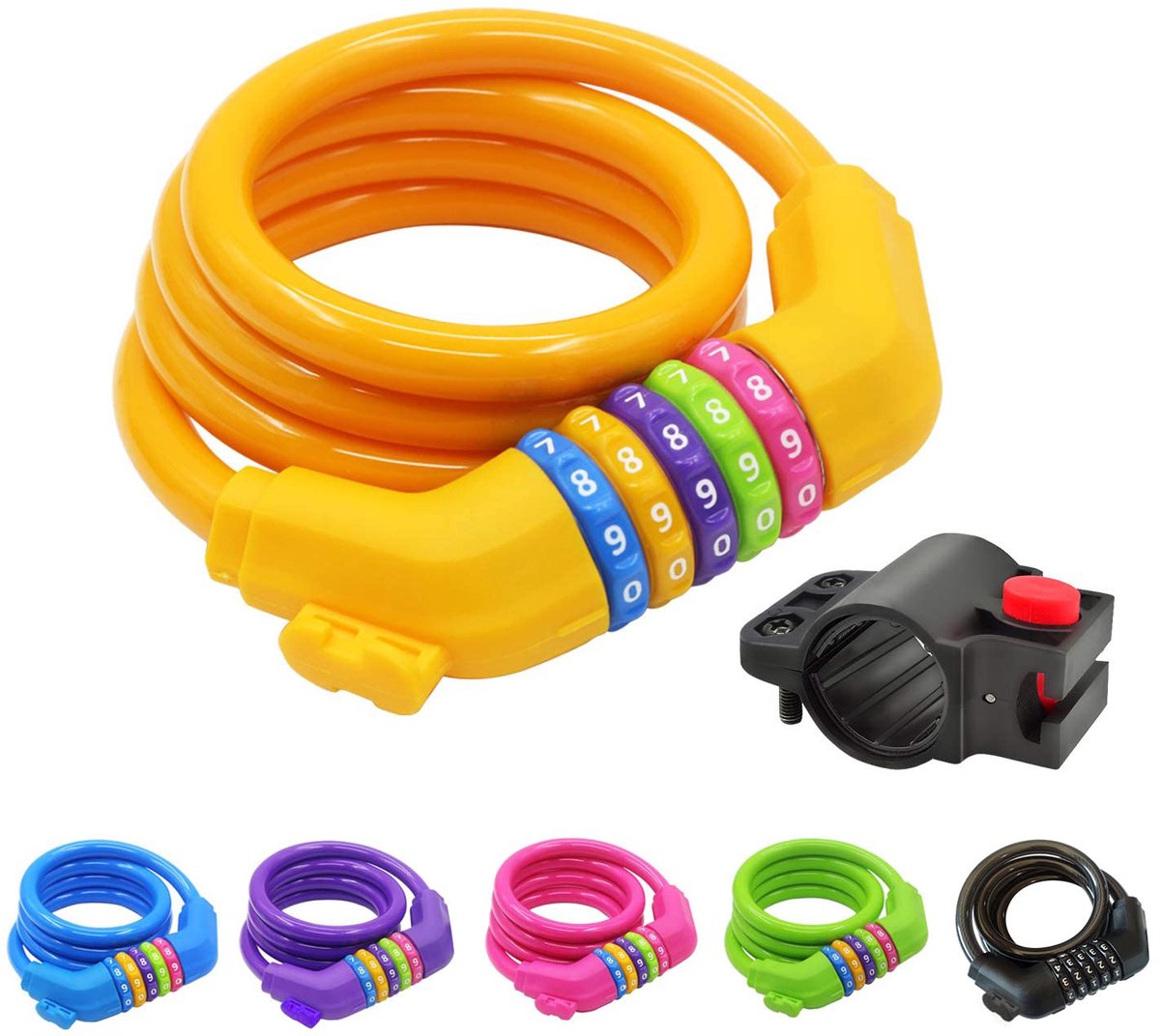 Ibenzoa® Fietsslot met cijfercode-combinatie voor kinderen en volwassenen, kleurrijk design, 120 cm x 12 mm