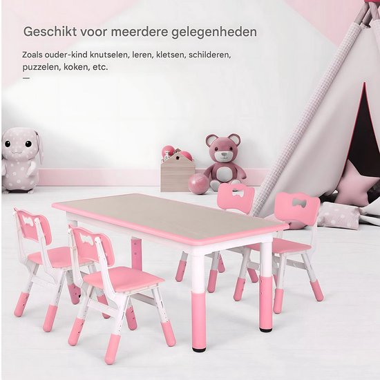 Kindertafel Valora en 4 Stoelenset - Voor Peuters en Kleuters - In Hoogte Verstelbaar - Multifunctioneel voor Studie, Schrijven & Spelen - Duurzaam Kunststof - Geel - 120x60cm — afbeelding 4