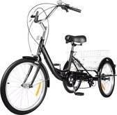 Tricycle Adulte 24 Pouces – 6 Vitesses – Cadre Acier, Freins, Panier 20 Kg – Blanc – Confort Et Sécurité