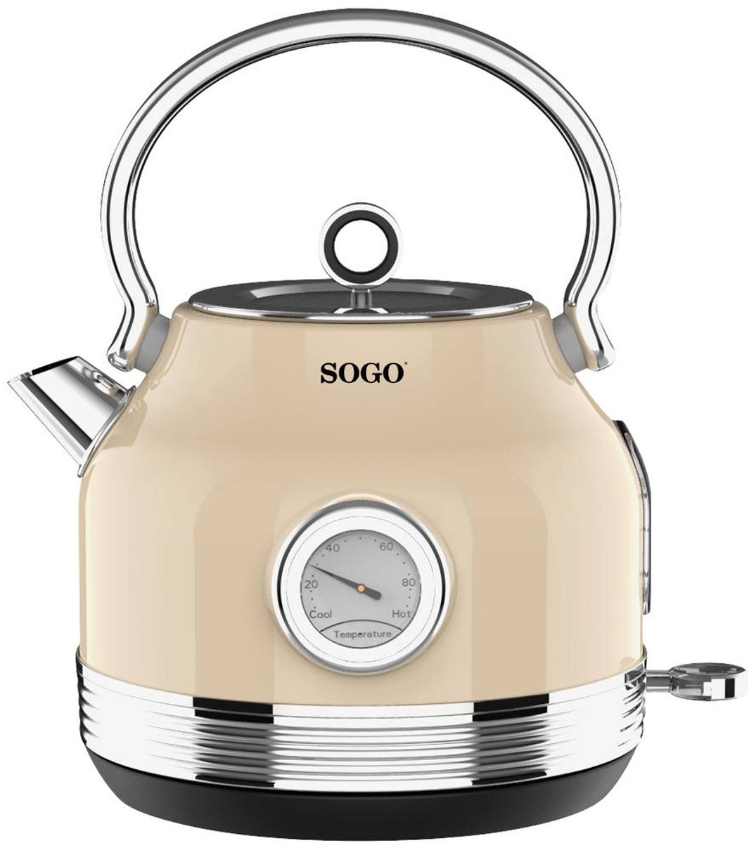 SOGO Retro Waterkoker Snoerloos RVS - 1.8 Liter - Met Thermometer - 2200W - Beige