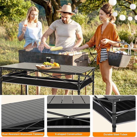 Opvouwbare campingtafel - multifunctioneel - 1 stuk - zwart - aluminium — afbeelding 5