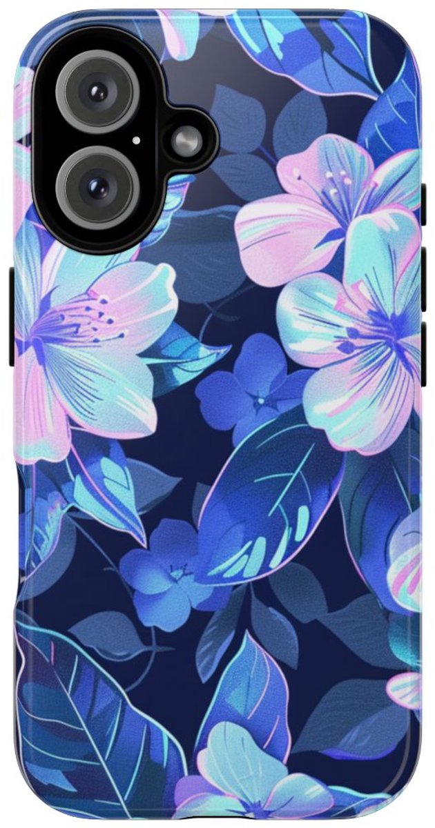 Blauw-Roze Bloemenpatroon – Telefoonhoesje Geschikt voor iPhone 16
