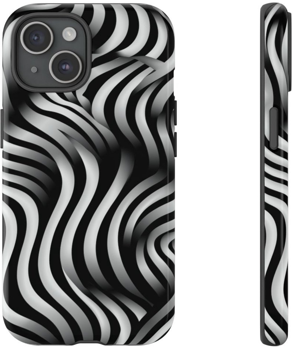 Zwart-Wit Golvend Optisch Illusiepatroon – Telefoonhoesje Geschikt voor iPhone 15