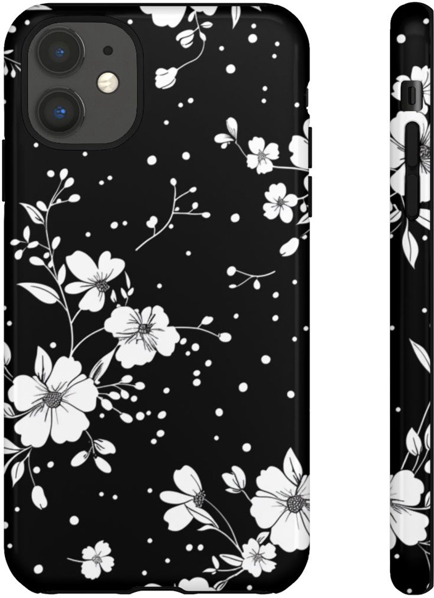 Zwart-Wit Bloemenpatroon – Telefoonhoesje Geschikt voor iPhone 11
