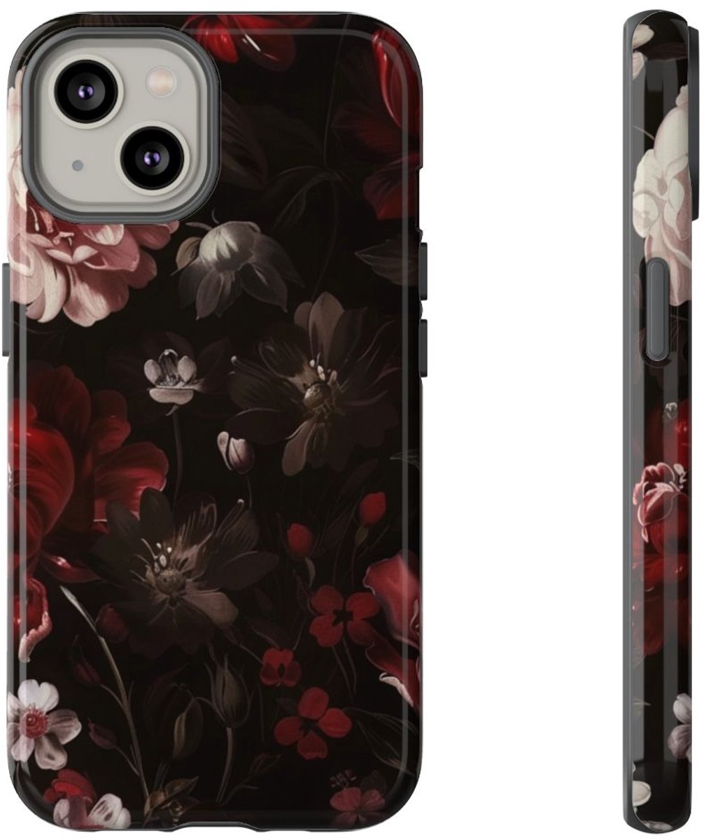 Donker Bloemmotief met Glans – Telefoonhoesje Geschikt voor iPhone 14