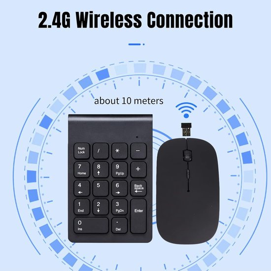 Numeric Keyboard, Wireless Numeric Keyboard and Mouse Combination with USB Receiver, 1200DPI Portable Wireless Mouse and Laptop Numeric Keyboard for PC Desktop Notebook — afbeelding 2