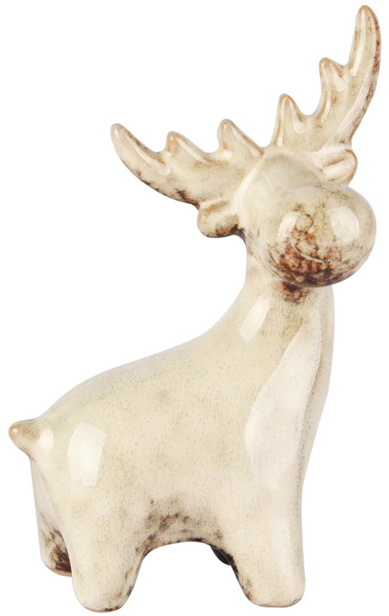 dekoratief Rendier staand, beige, porselein, 10x5x12cm | A255107 Wit