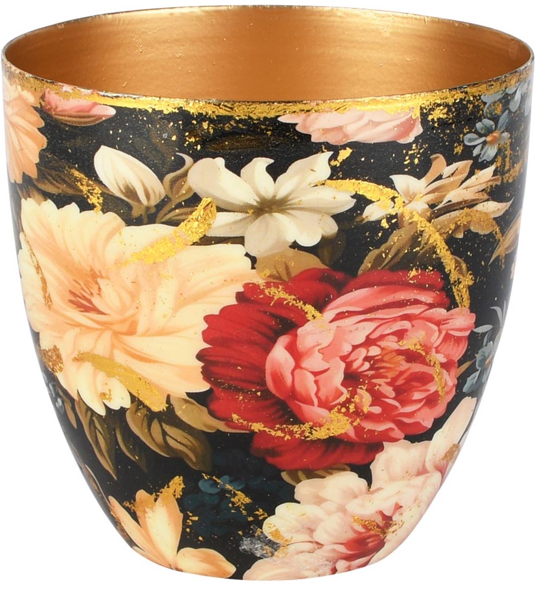 Dekoratief | Bloempot 'Flowers at Dusk', zwart/goud, metaal, 13x13x13cm | A258059