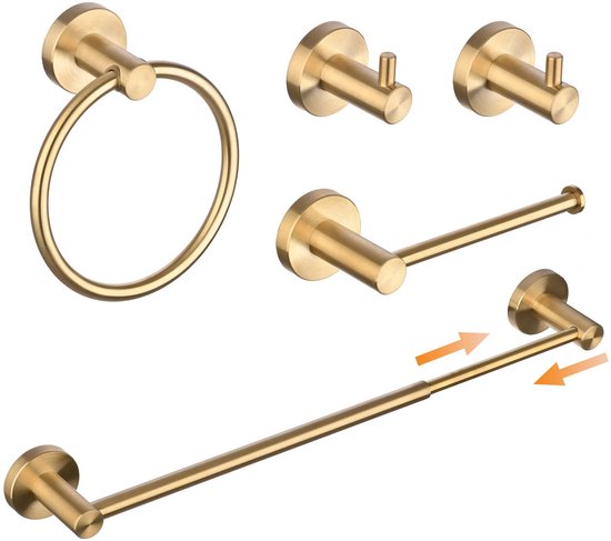 YUET Badkameraccessoireset van geborsteld messing – toiletpapierhouder, 5-delige hardwarekit van roestvrij staal inclusief 40,6 cm handdoekstang, een