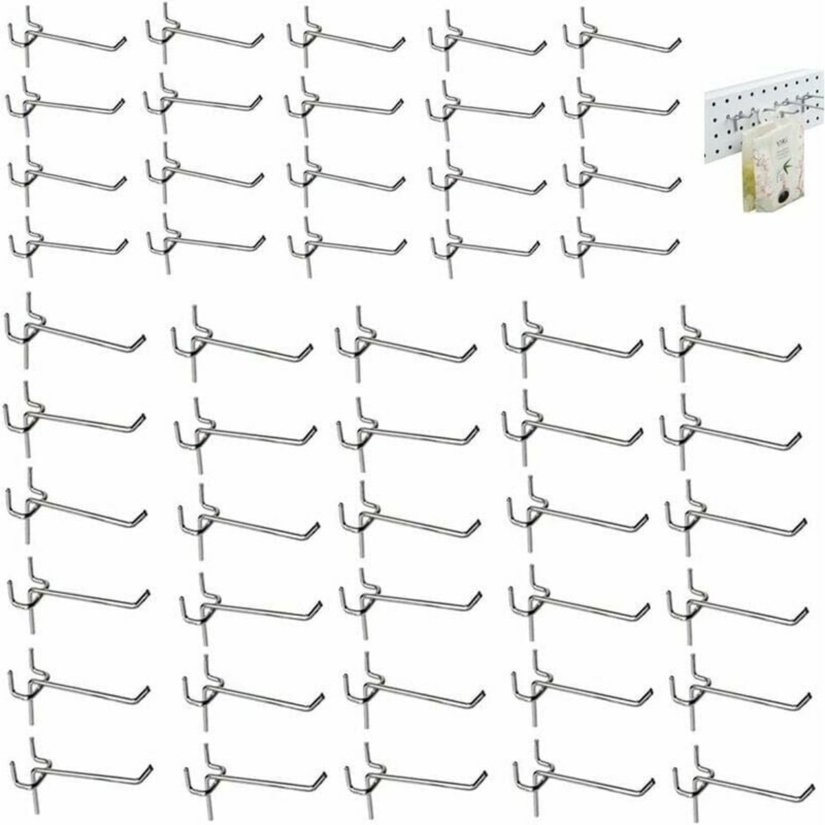 EXCITAT 50 stuks - Haken - Pegboardhaken - Statiefhaken - Pegboardhaken - Geschikt voor winkel, garage, kamer, woonkamer, magazijn - Zilver