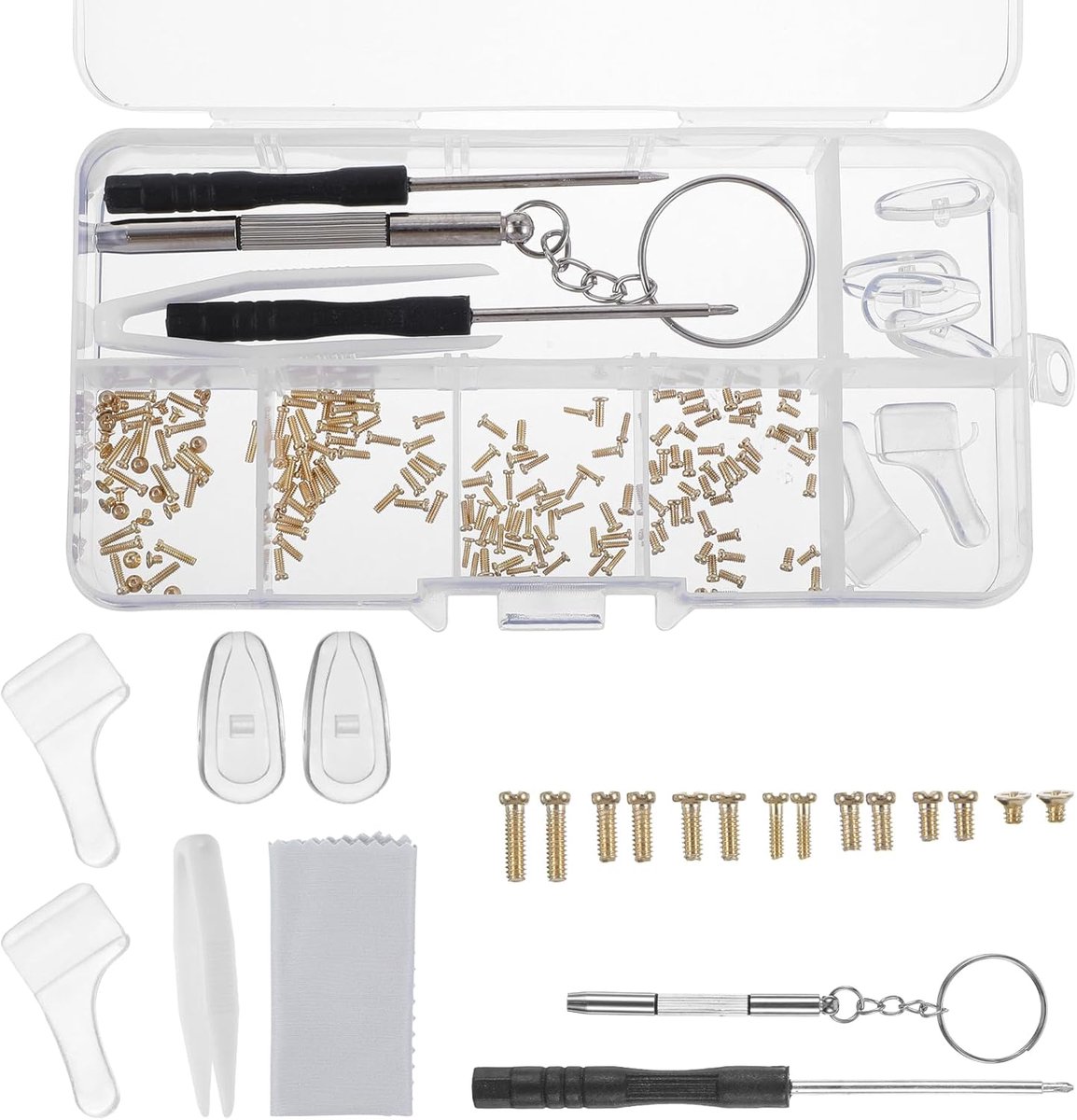 Allecto Plus - 150 stuks gouden bril reparatieset met schroevendraaier en neuspads voor zonnebrillen, horloges en sieraden