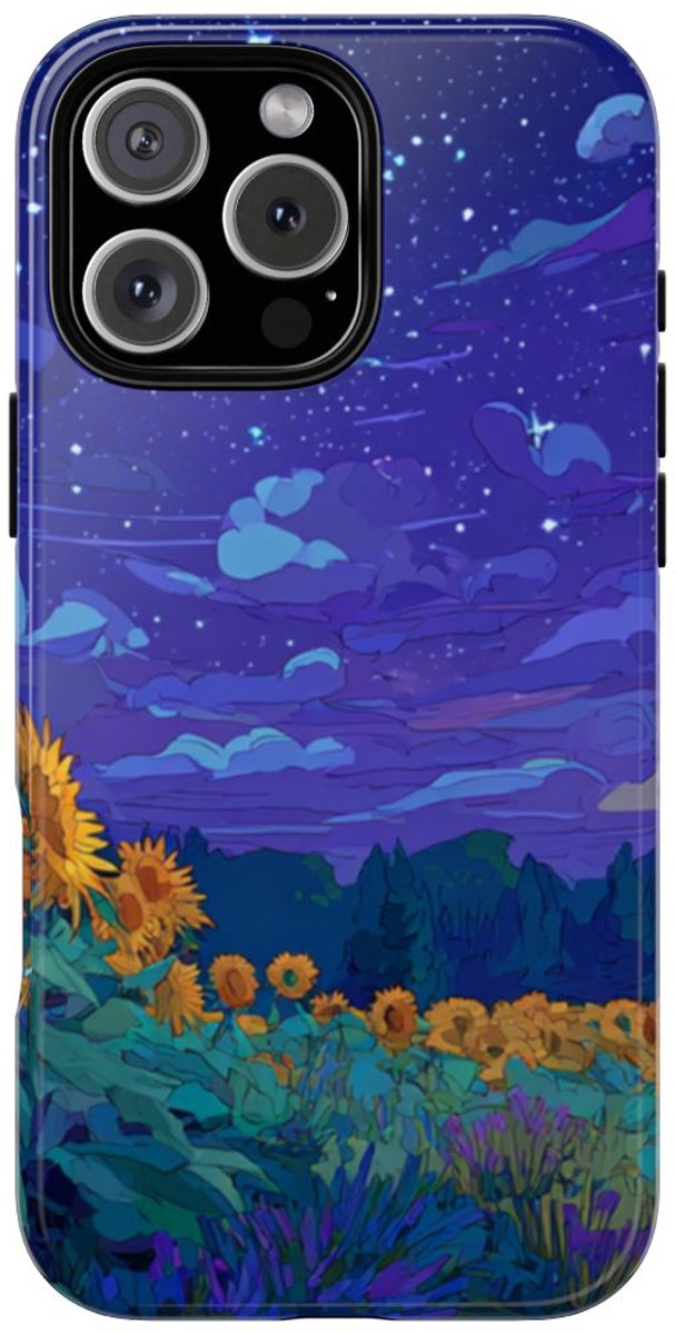 Sterrennacht Zonnebloemenveld – Telefoonhoesje Geschikt voor iPhone 16 Pro Max