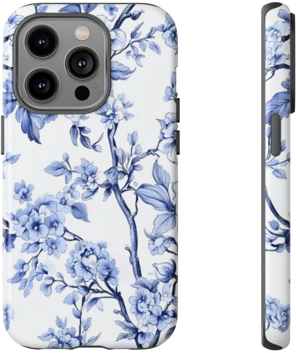Blauw Vintage Bloemenpatroon – Telefoonhoesje Geschikt voor iPhone 14 Pro