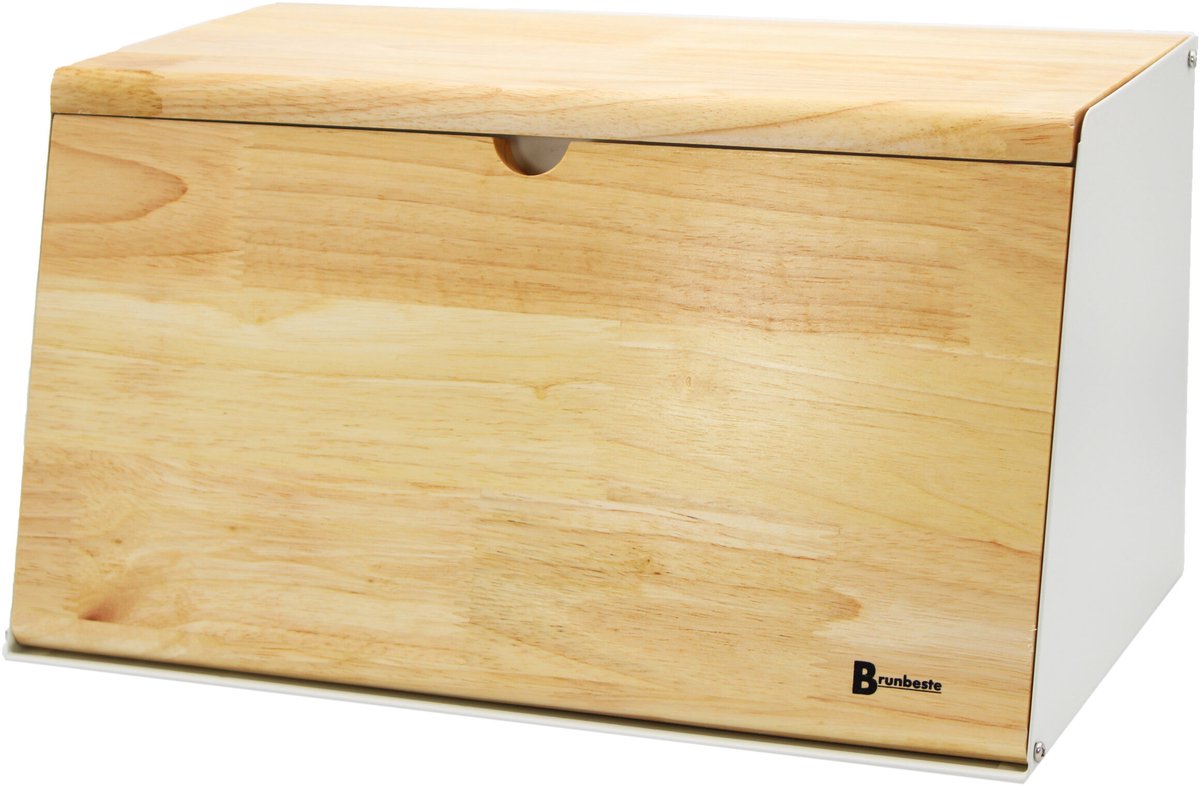 Brunbeste Broodtrommel – 35,5 x 23,5 x 21 cm – Bamboe & Staal – Mat Wit – Stijlvol en praktisch