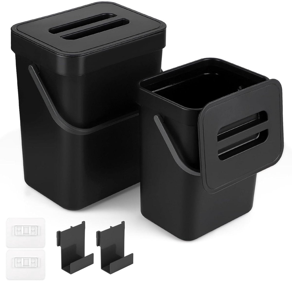 Ophangbare bio-afvalemmer voor keuken en badkamer - Compostemmer met deksel (5 l + 3 l) - Hangende opslag voor afval - Zwart