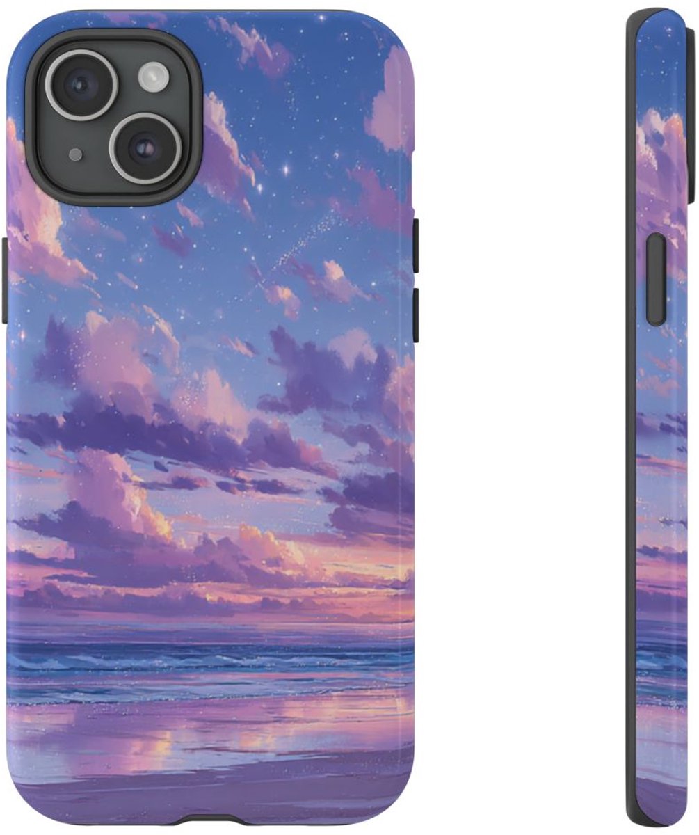 Sereen Paarse Zonsondergang Boven Oceaan – Telefoonhoesje Geschikt voor iPhone 15 Plus