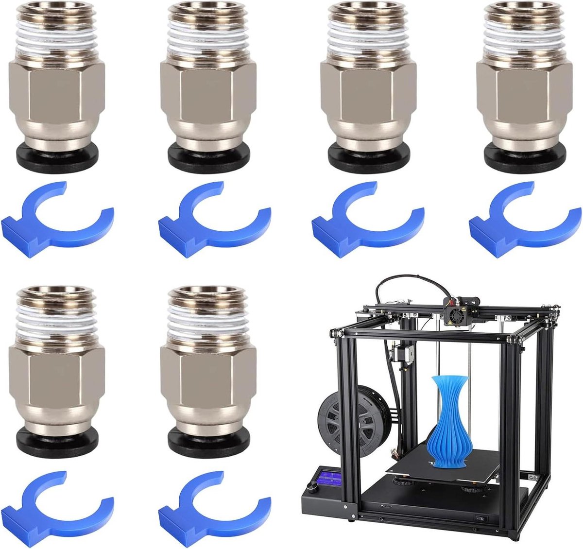 Image of 6 stuks Pc4-M10 pneumatische connectoren met 6 pneumatische snelverbinders blauwe borgring rechte connector filament snelkoppeling voor 3D-printer - set van 6