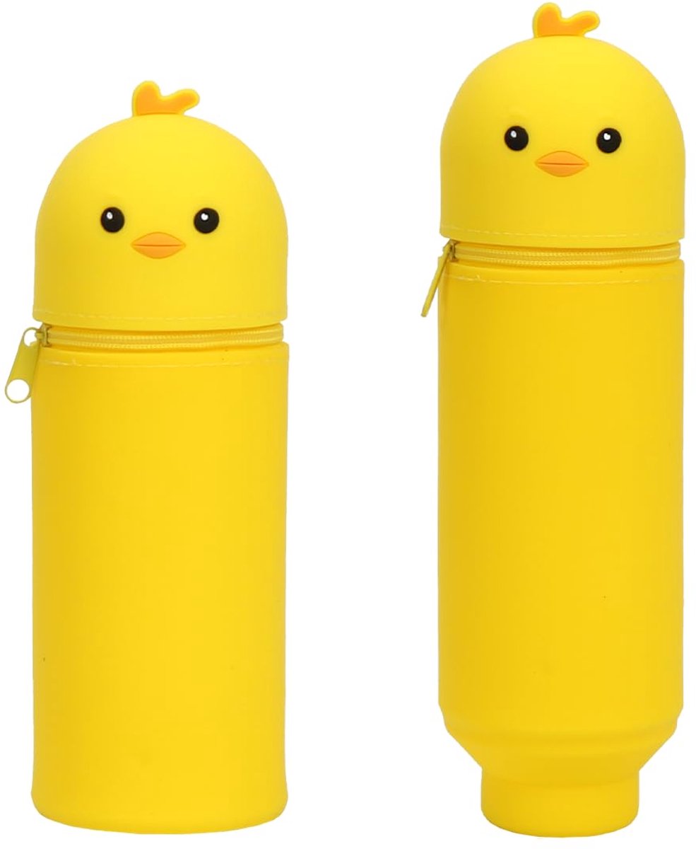 Kawaii Pennenzak - 2-in-1 Siliconen Etui Geel Kuiken - School & Cadeau Meisjes 20 cm