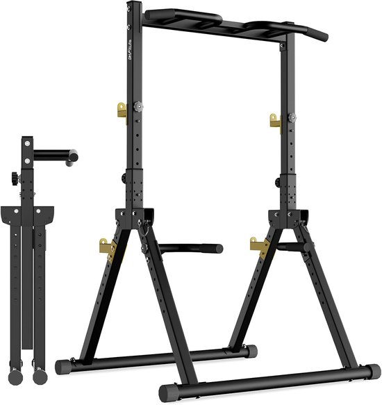 Foto: Dh fitlife opvouwbare power tower dip station vrijstaande optrekstang tot 150 kg met dipbars en haltersteunen krachtstation krachttoren fitnessstation