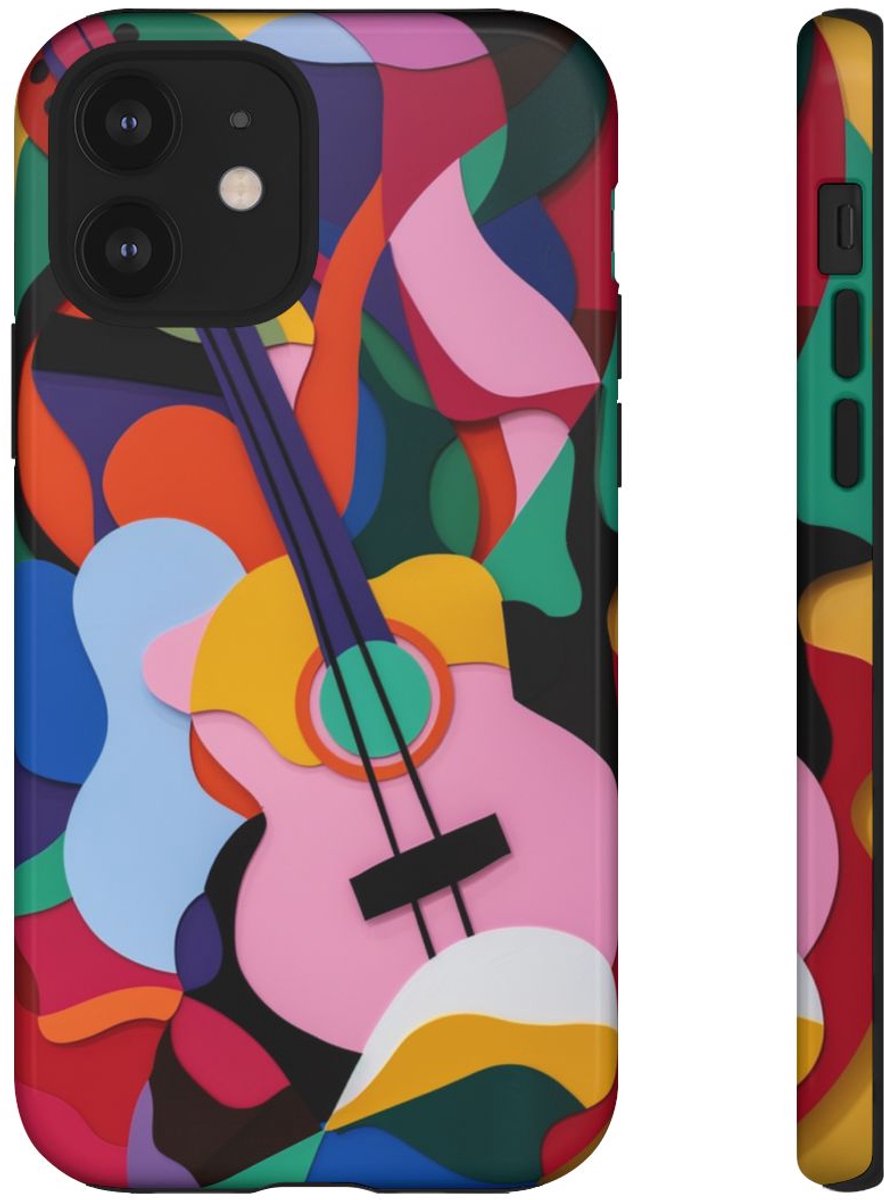 Kleurrijke Abstracte Gitaar – Glanzend Stevig Hoesje Geschikt voor iPhone 12