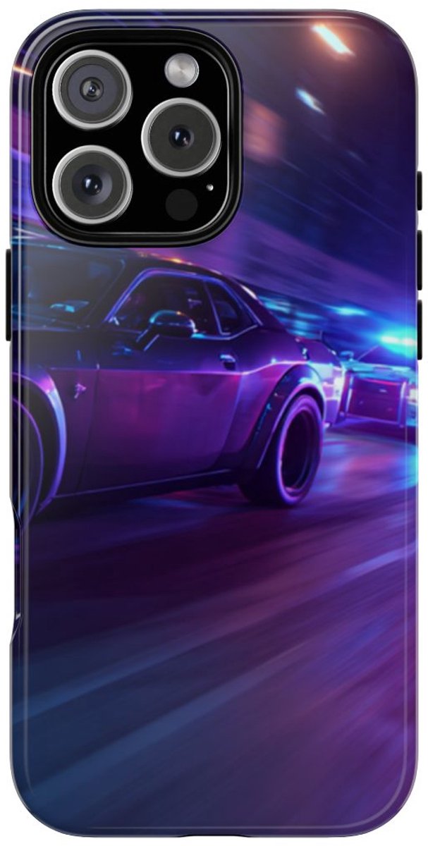 Nachtelijke Achtervolging met Sportauto – Telefoonhoesje Geschikt voor iPhone 16 Pro Max