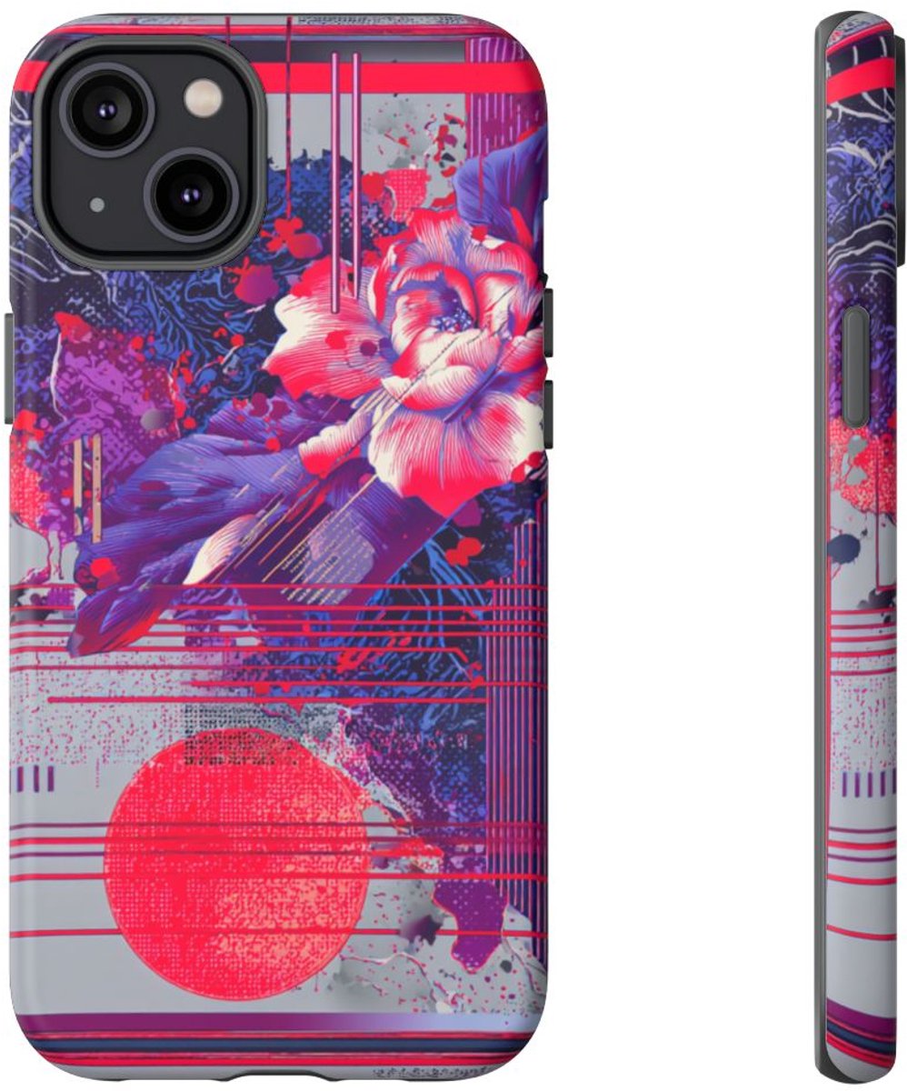 Abstracte Bloemmotieven met Neonaccenten – Telefoonhoesje Geschikt voor iPhone 14 Plus