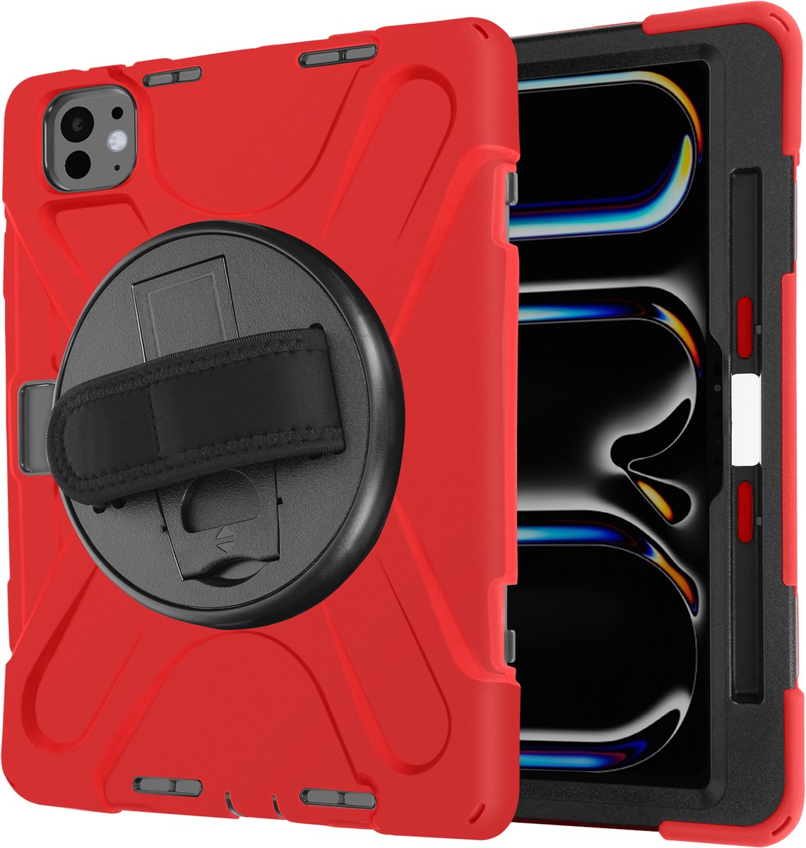 Avizar Hoes Geschikt voor Apple iPad Pro 13 2024 Handvat en schouderriem, Rood