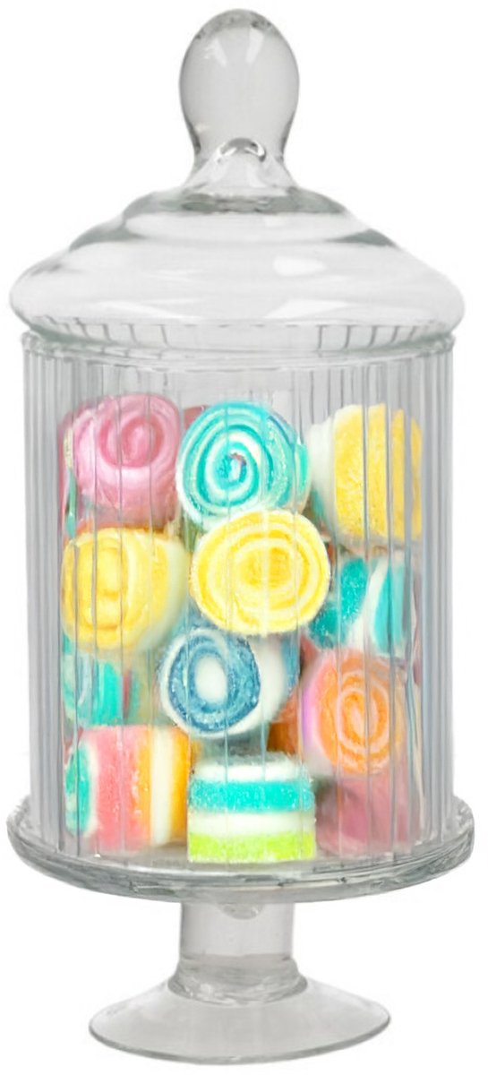 Gerimport snoeppot/voorraadpot Striped - glas - D12,5 x H28 cm - transparant - decoratie