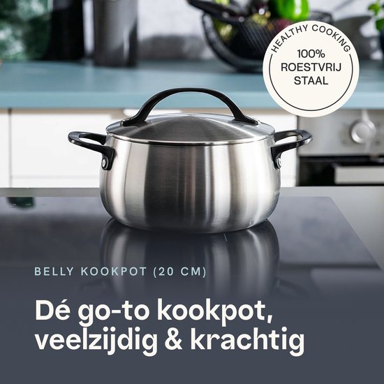 BergHOFF Casserole 20 Cm Avec Couvercle – Acier Inox 3 Couches Induction – Cuisson Homogène & Résistante Au Four