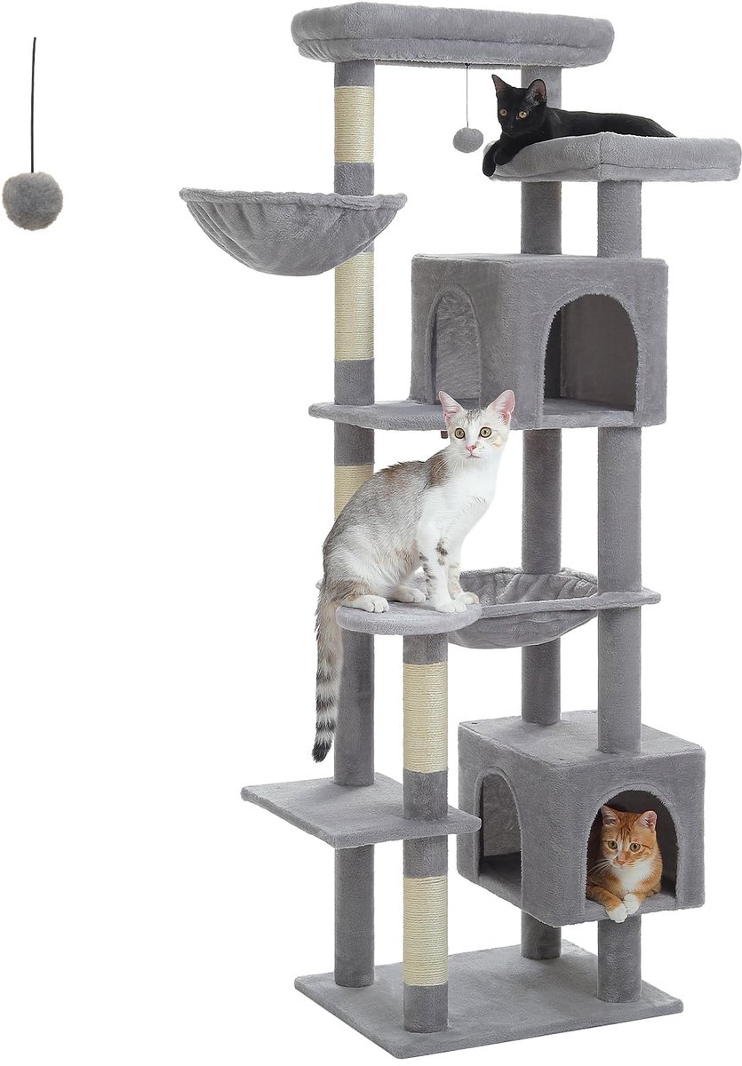 Ibenzoa® Grote meerlaagse krabpaal van 175 cm voor grote katten met hangmat en mand