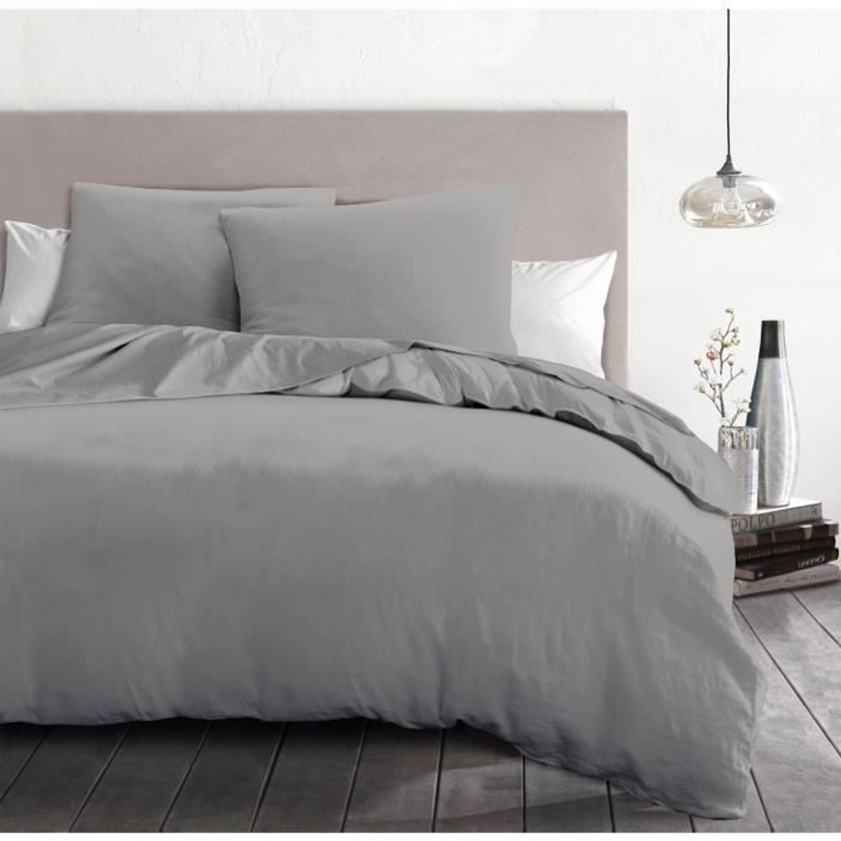 Dekbedovertrekset 3-delig - HOME LINGE PASSION - HP72078 - 82 g microvezel - 240 x 260 cm - Lichtgrijs