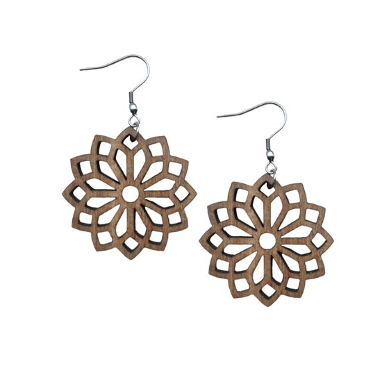 Spirit&Pine - Flora Vita - Boucles d'oreilles en bois - Boucles d'oreilles géométriques à Bloem - Boucles d'oreilles pendantes bohèmes - Style Boho - Afromosia