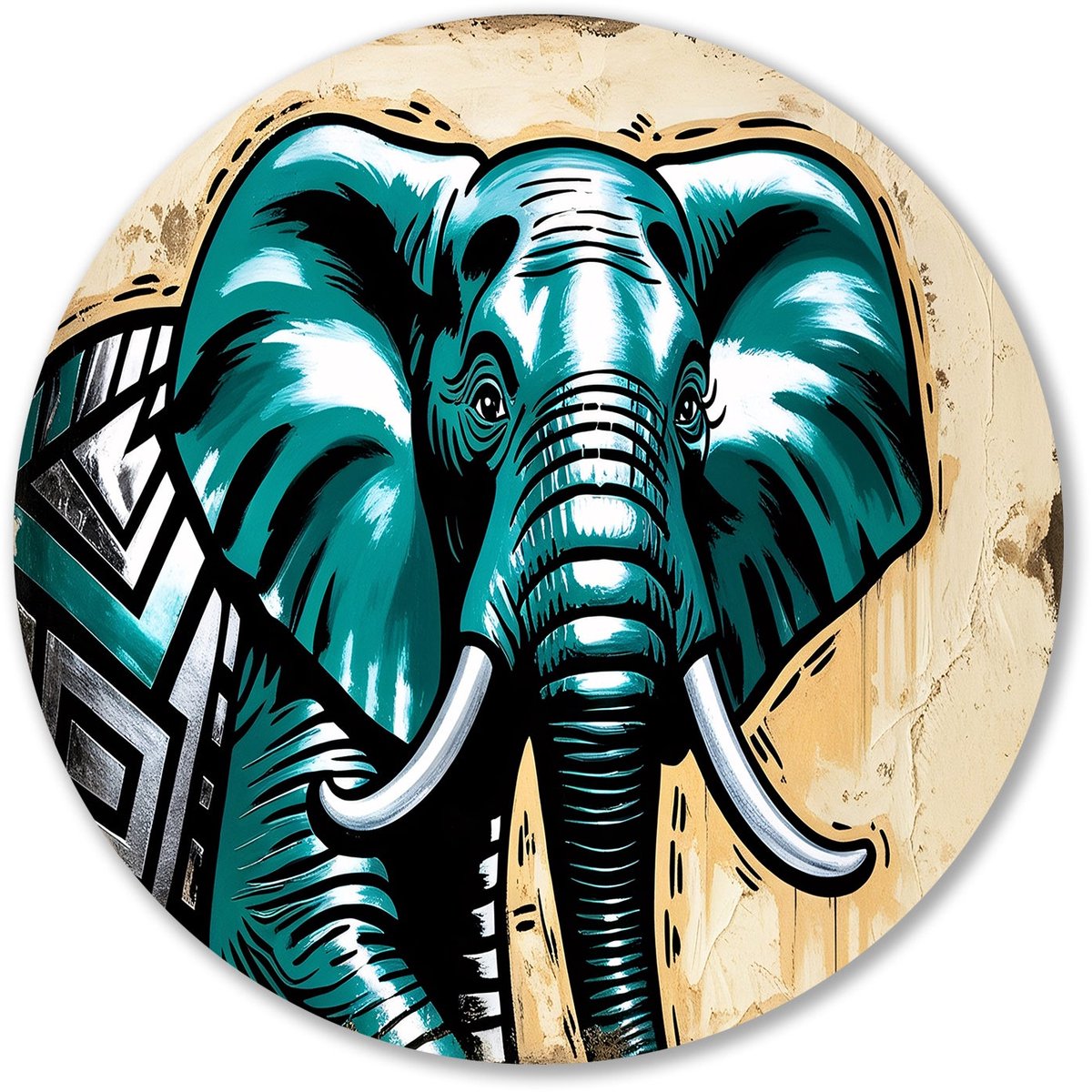 Expressieve olifant met patronen - Olifant muurcirkels - Ronde wanddecoratie dier - Street