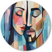 Kleurrijk abstracte koppel - Verbondenheid schilderij rond - Ronde wanddecoratie koppel - Kubisme - Forex muurkunst rond - Posters en schilderijen - muurcirkel forex 70x70 cm