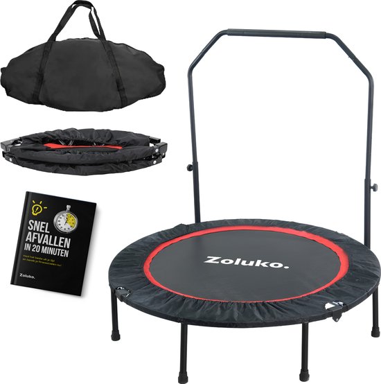 Zoluko Opvouwbare Fitness Trampoline - Incl. Beschermhoes, E-Book en Handvaten - Verstelbaar - Inklapbaar - 104cm springoppervlak - Trampolines - Trampoline Fitness - Zwart/Rood