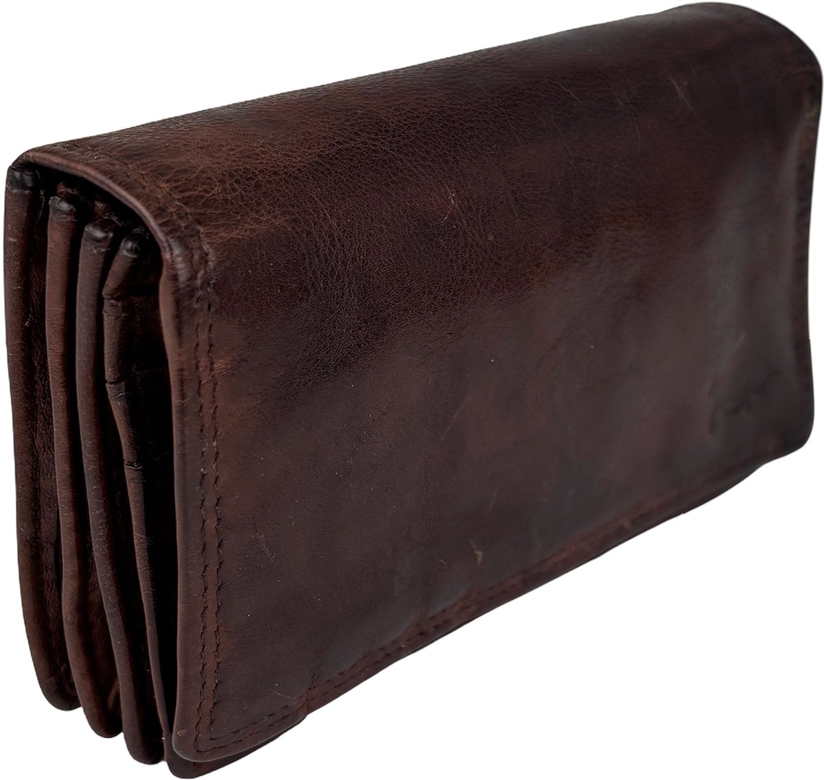 Dames portemonnee donkerbruin gewassen leer - Soepel leren luxe portemonnee voor dames - Arrigo